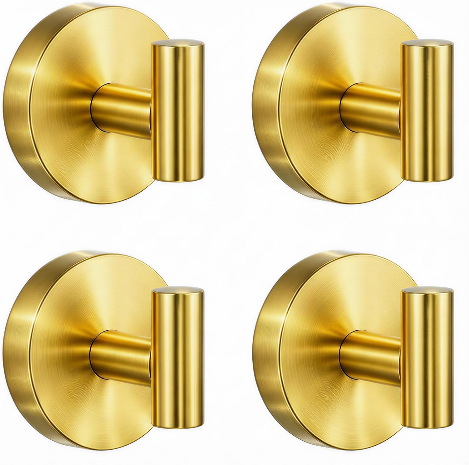 Suction Cup Hooks, 11lb Suction No-Drill Removable & Reusable Shower Hooks, Waterproof Stainless Steel Towel Hooks for Bathroom, Glass, Mirror, Tile, Kitchen, Loofah, Wreaths, Gold(4 Pack)
