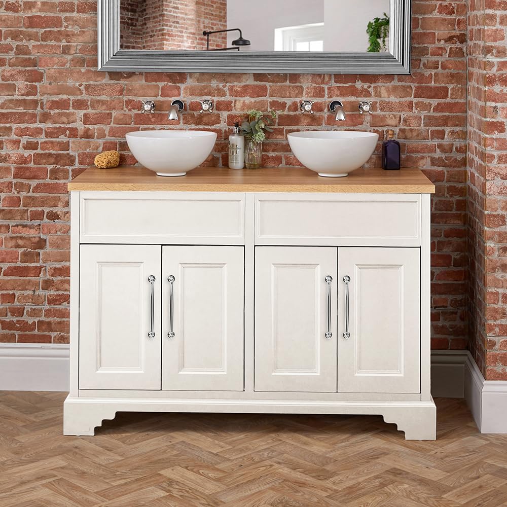 Milano Chrome (T Bar) Thornton Antique White 1210Mm Bathroom Vanity Unit Round Basin Chrome Handle