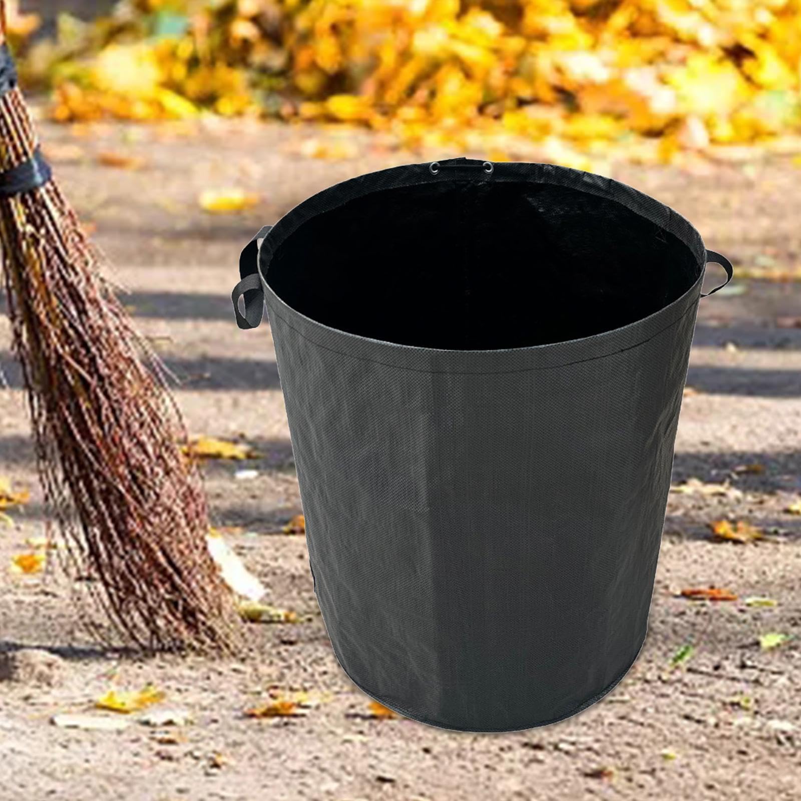 Sac à Déchets de Jardin Réutilisable Sac de Feuilles de Jardin Panier à Feuilles Pliable Sac à Herbe en Tissu Tissé avec Poignées Pliable et Facile à, Noir 500L