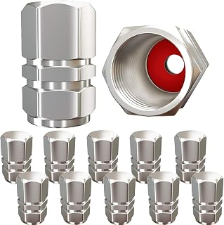 SAMIKIVA 12-Pack Aluminum Tire Valve Stem Caps with Rubber Seal - Dustproof, Leak-Proof Hexagon Design for Cars, Trucks, Bikes (Silver)