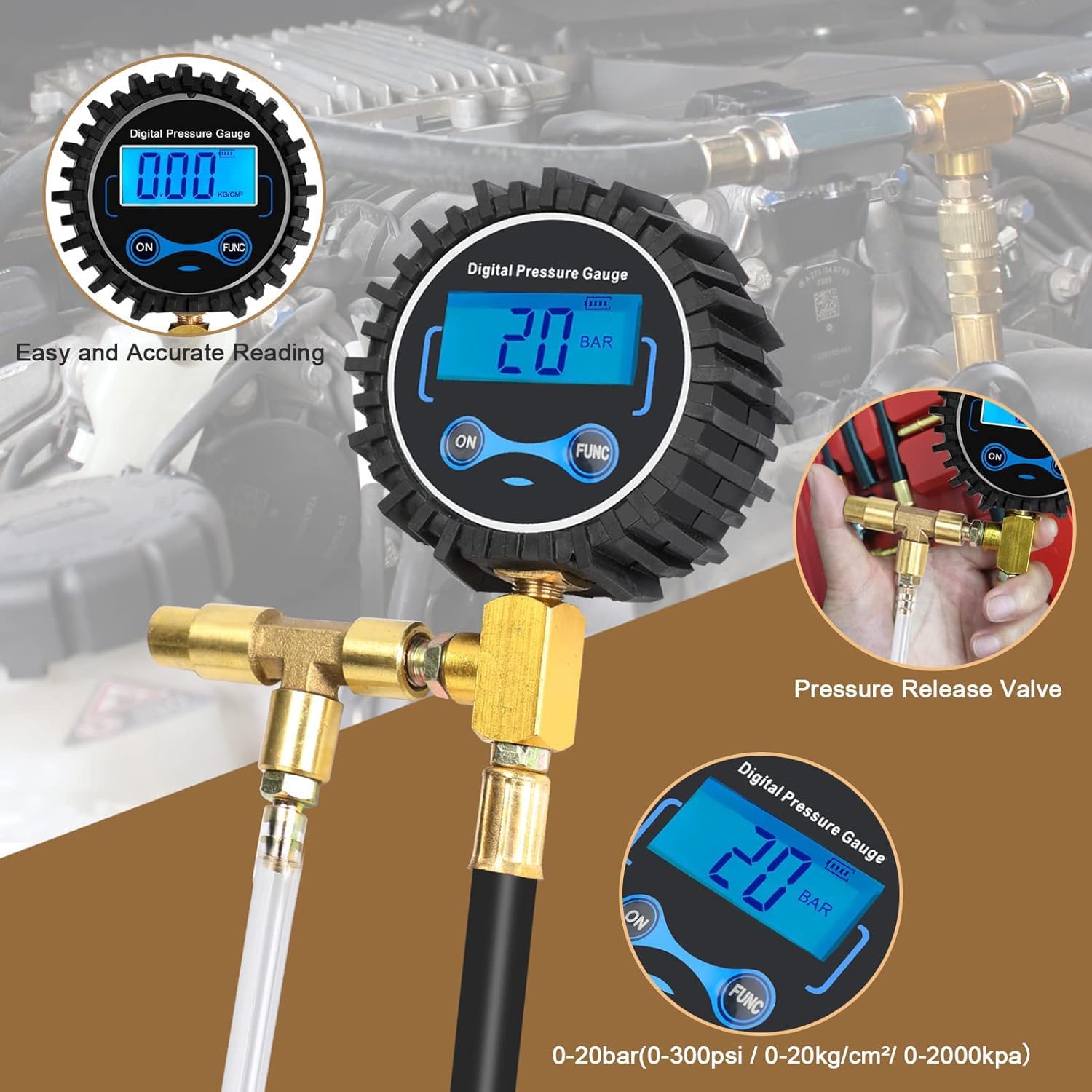 BETOOLL Digital Fuel Pressure Tester Kit(1set) and Compression Tester Kit(1set)