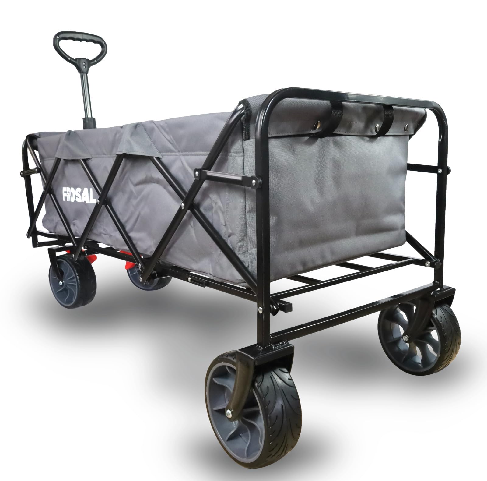FROSAL Bollerwagen Oskar XXL faltbar extralang grau – Handwagen klappbar für Garten, Camping, Strand & Transport – 150kg belastbar, große Ladefläche, 360° Räder mit Bremse