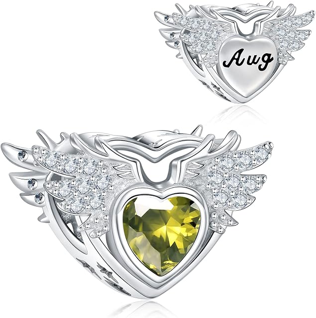 NINGAN Birthstone Openwork Heart Bead Charms 925 Sterling Silver Fits European Charm Bracelets Necklaces