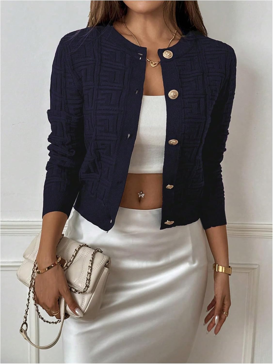 Floerns Women's Button Down Cardigan Sweater Crew Neck Long Sleeve Knit Casual Outerwear - Image 2