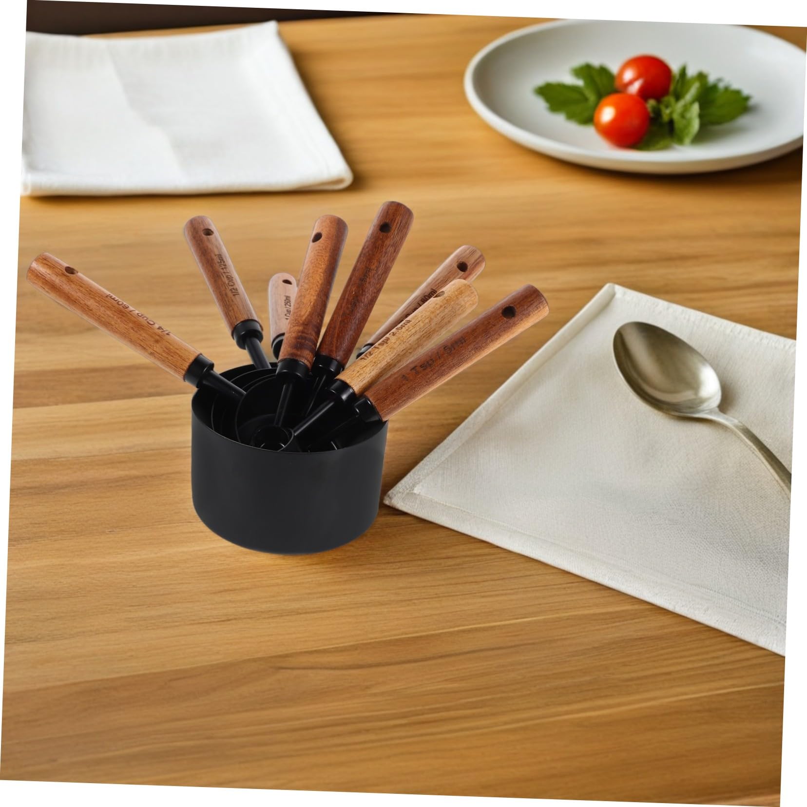 8 Pièces Cuillères Doseuses Inox Manches Tasses à Mesurer pour Ingrédients Secs et Outil Cuisine Pâtisserie Pratique et Élégant Noir