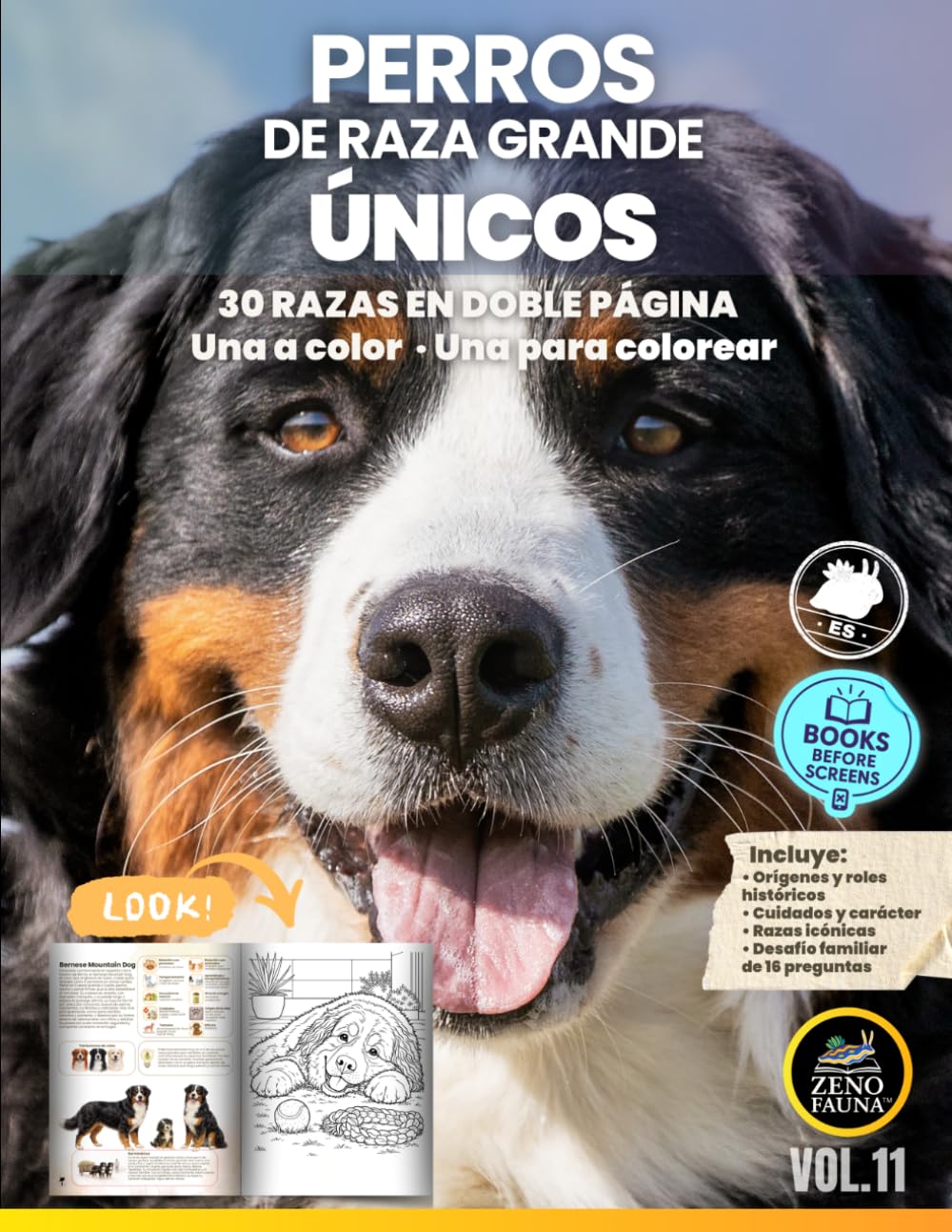 Perros de Raza Grande– Únicos: 30 Razas en Páginas Dobles | Una a Color y Otra para Colorear (Animales Únicos)