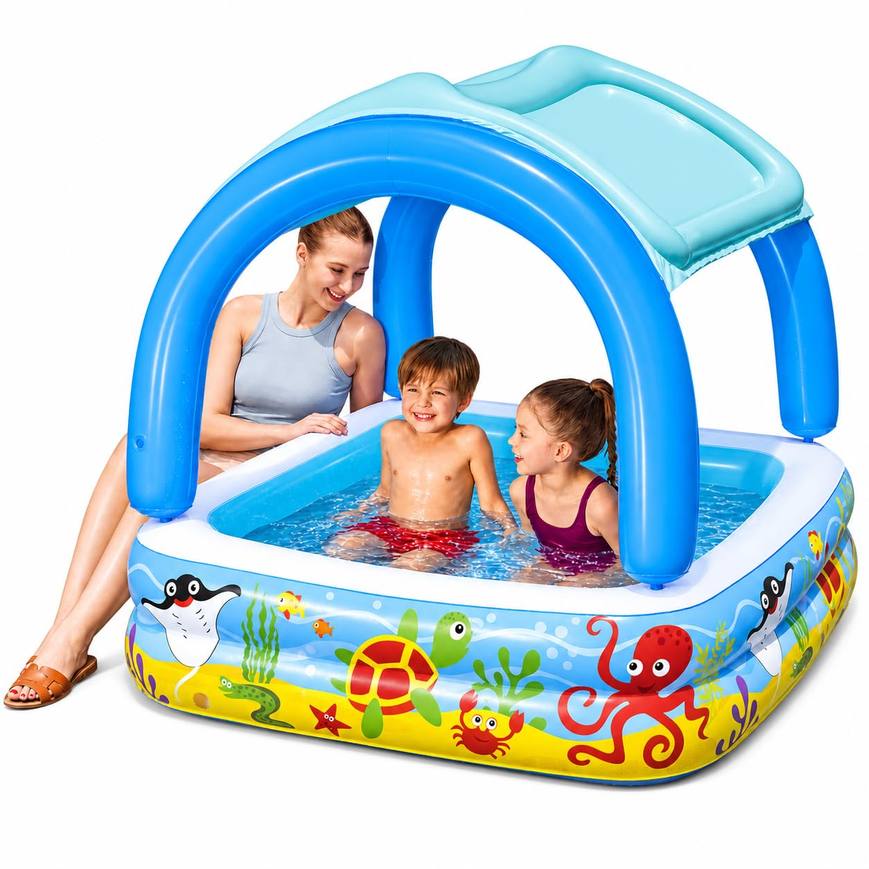 Bestway Inflatable Paddling Pool, Kids, Toddler Outdoor Garden Paddling Pool with Shade, Canopy Baby Pool, Ages 2+