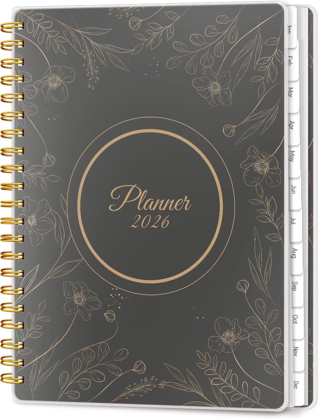 2026 Planner, Weekly and Monthly Planners with Tabs, A5 Spiral Bound Daily Calendar 2026 Planner, 12 Month Agenda Organizers from Jan. to Dec., Flexible Cover Appointment Book(Black Gold Flower)