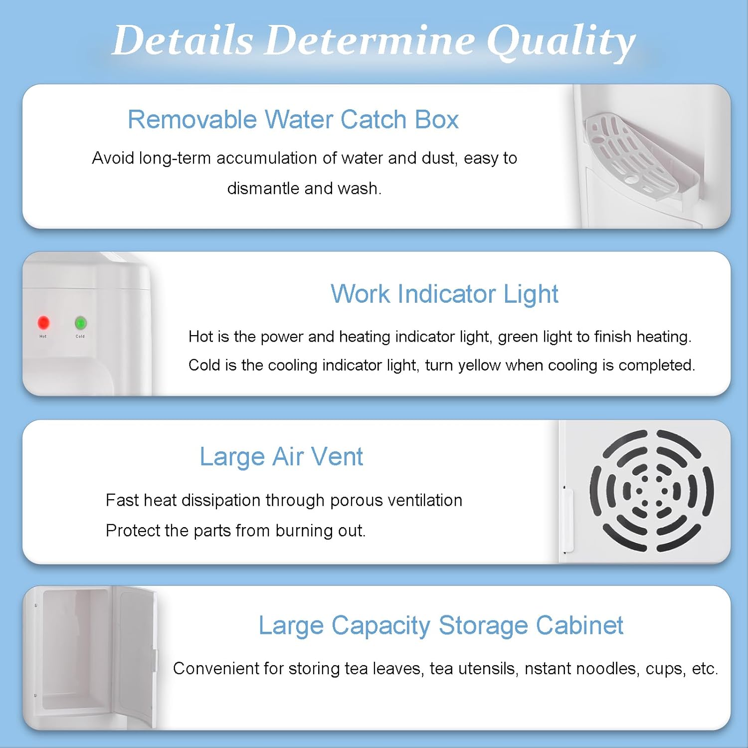 Top Loading Water Cooler Dispenser for 3 or 5 Gallon with Child Safety Lock & Storage Cabinet, Hot/Cold Water for Kitchens, Home, Office (White)