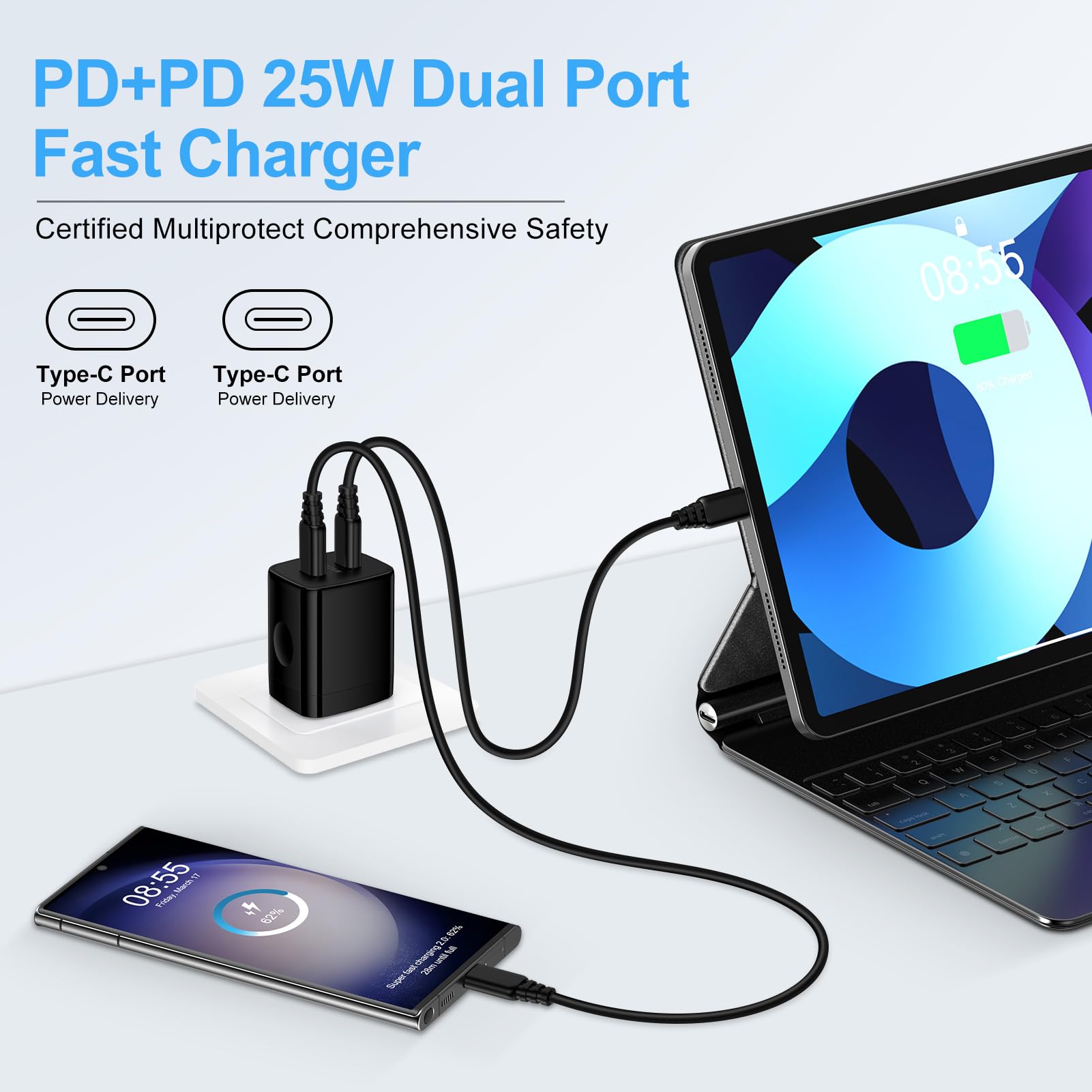 25W Samsung Fast Charging Block Type C Charger for Samsung Galaxy A35 5G A15 A54 A25 S24 Ultra A14 A55 S23 FE A13 A53 A03s S22 Plus,Moto Edge 2024,iPhone 15,Pixel 8a 7 Pro,6FT USB C Charger Cable Cord