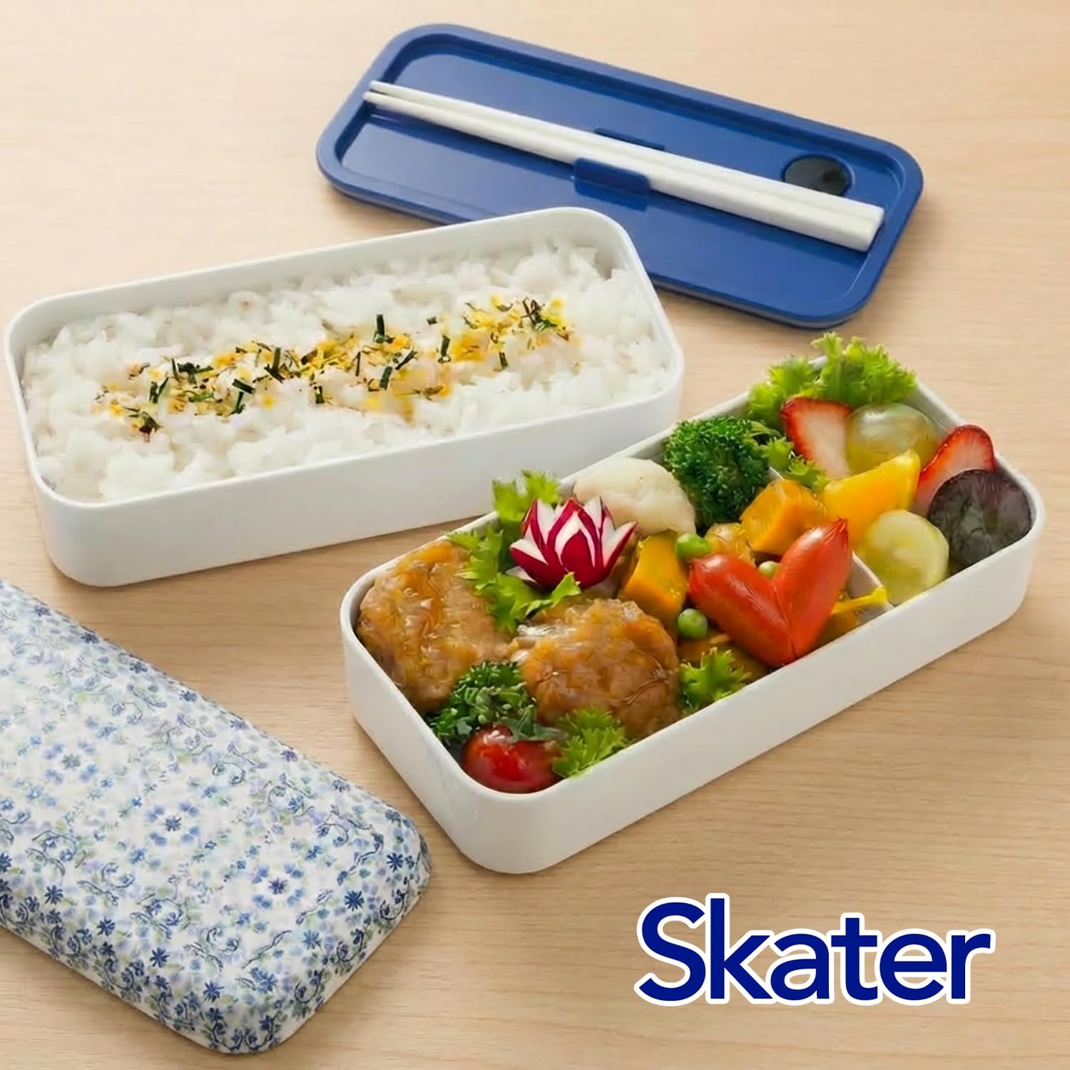 Skater SLBW6M-A Bento Box, Tenpyo Pattern, Dreamy, Dark Blue, 20.1 fl oz (600 ml), Includes Chopsticks, Melamine Lid, For Women, Made in Japan