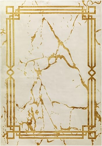 Miniatura 3 de Antep Rugs Babil Gold - Alfombra geométrica de mármol abstracto de 4 x 6 para interiores (beige, 3 pies 11 pulgadas x 5 pies 11 pulgadas)