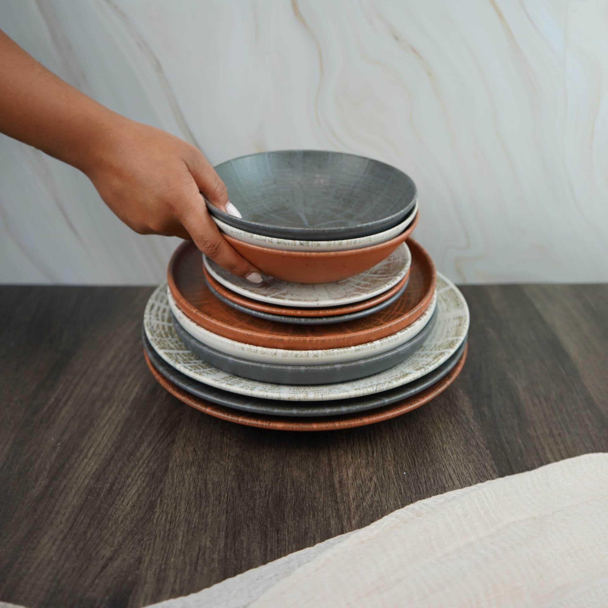 summa Pack de 6 platos llanos coupe 27cm - Colección Forest - Color Terracota - Platos de Gres - Diseño elegante y moderno - Uso en casa y restaurantes