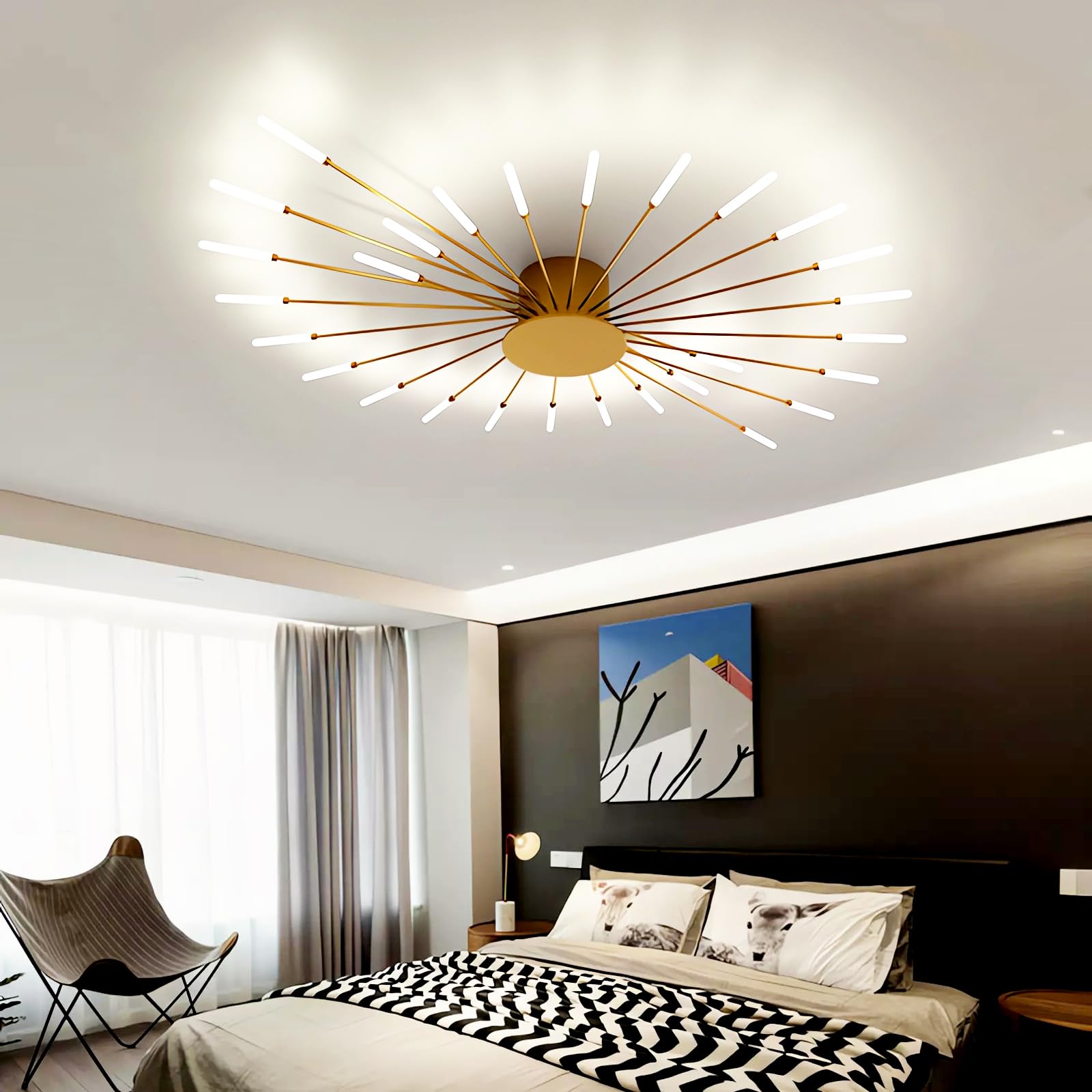 QYSMGS LED Ceiling Light Modern Dimmable Ceiling Lamp Flush Mount Gold/Black Design with Remote Control for Bedroom Living Room Dining Room Office Energy Efficient Lighting (28,Gold)