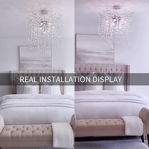 Miniatura 3 de Candelabro de cristal plateado, candelabro de rama de árbol de 24 pulgadas, modernos para comedor, sala de estar, cocina, dormitorio, vestíbulo,