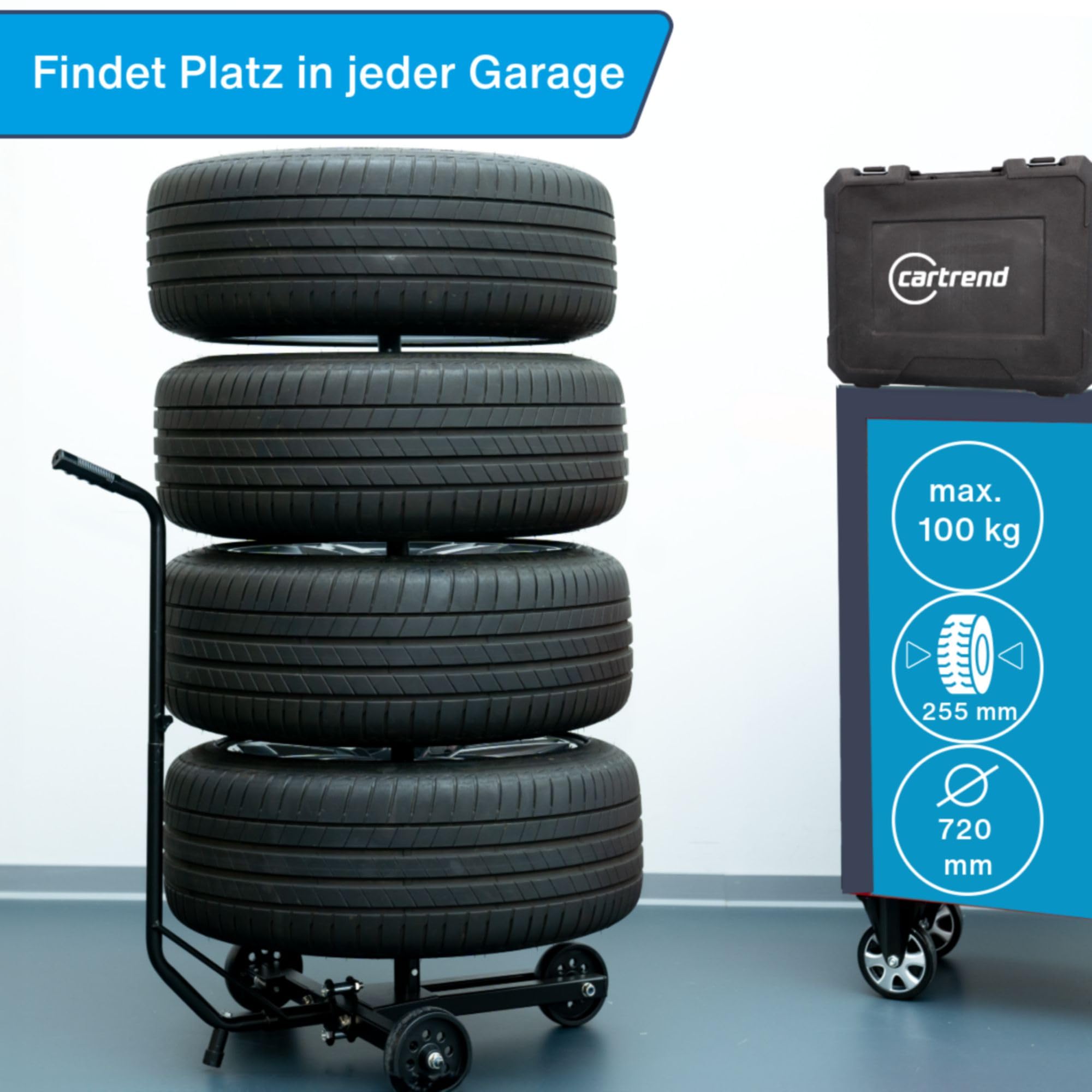 cartrend Cotons de jante, arbre de jante mobile avec housse de protection pour pneus, jusqu'à 255 mm de largeur, coussinets pour protéger les jantes