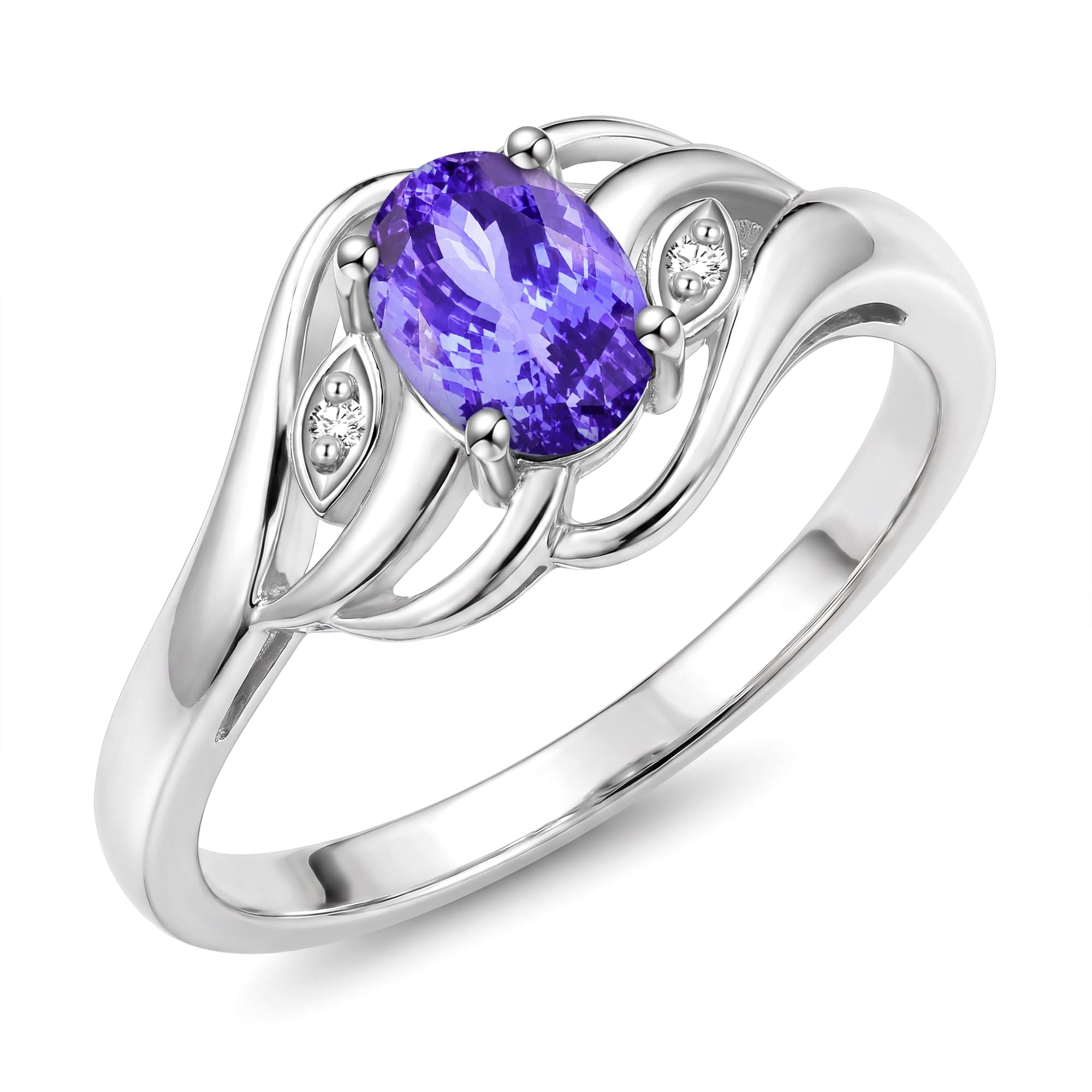 Rylos Ring featuring Classic Style, 6X4MM Birthstone Gemstone, &amp; Diamonds - Elegant Jewelry for Women in Sterling Silver, Sizes 5-10