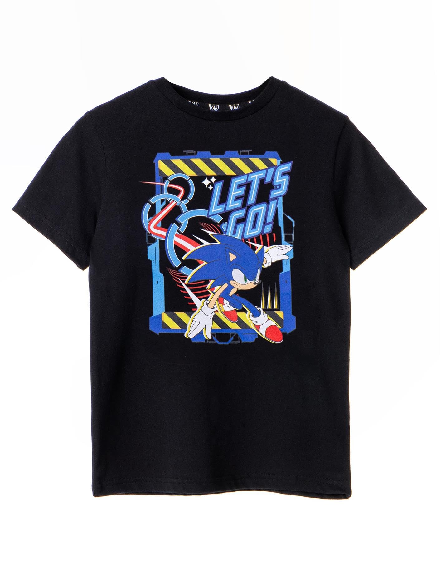 Sonic The Hedgehog Boys T-Shirt | Black Let's Go Graphic Tee for Kids | Short Sleeve Vintage Style Cartoon Apparel | Lightweight Short-Sleeve Top | Retro Sonic Artwork Game Gift for Children & Teens