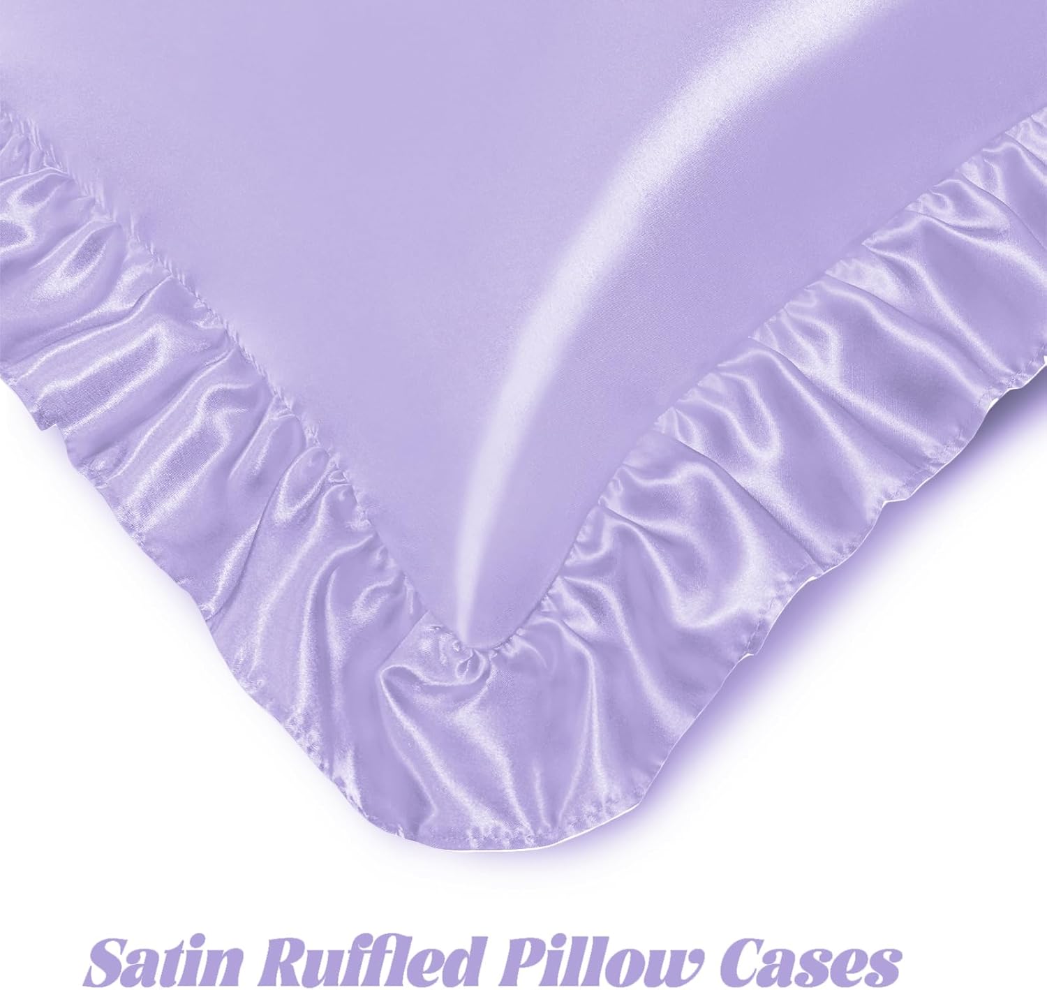 Homiest Ruffled Satin Sheets King Size 6pc Set - Lavender Purple Bed Sheet Set with 15 Inch Deep Pocket Fitted Sheet, 1 Flat Sheet, 2 Ruffled Pillow Shams & 2 Pillowcases, Similar to Silk Sheets