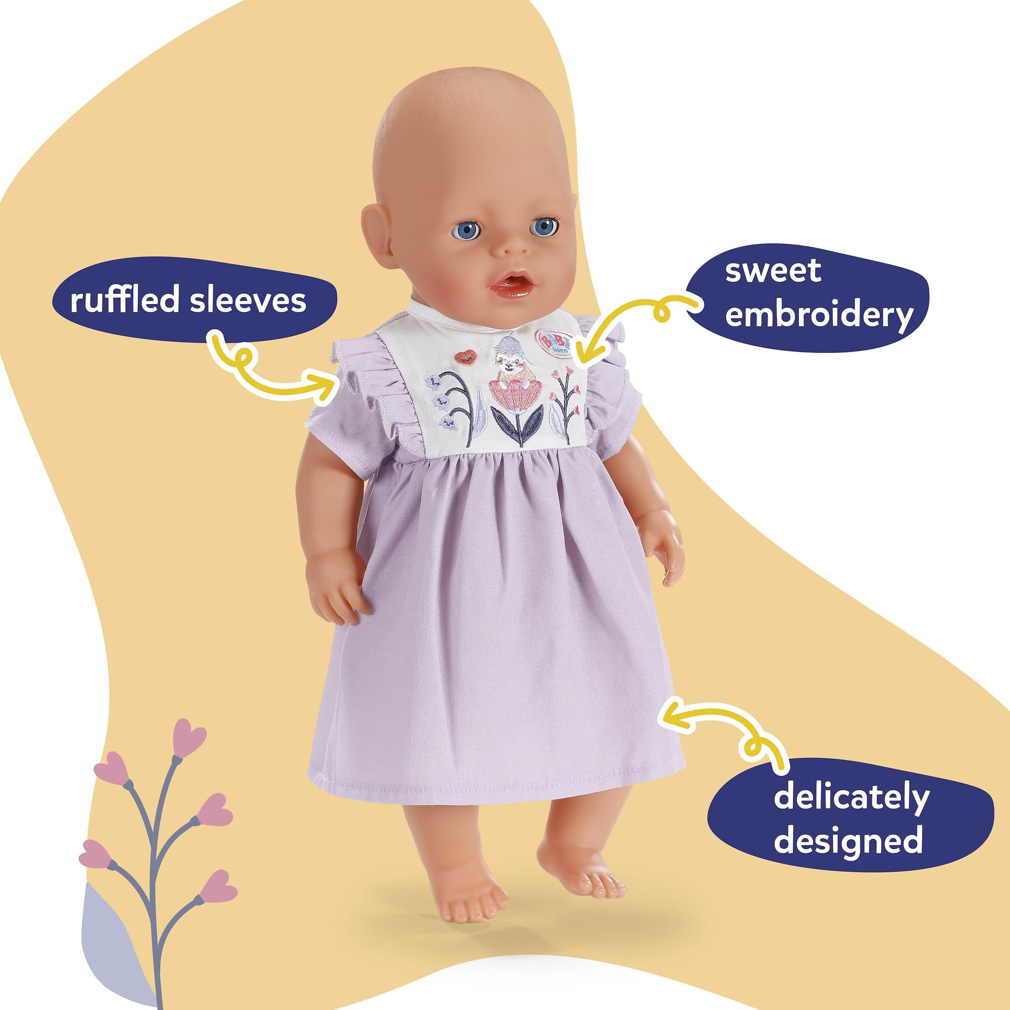 BABY born dress with embroidery in forest motif for 43cm dolls, Purple - Image 2