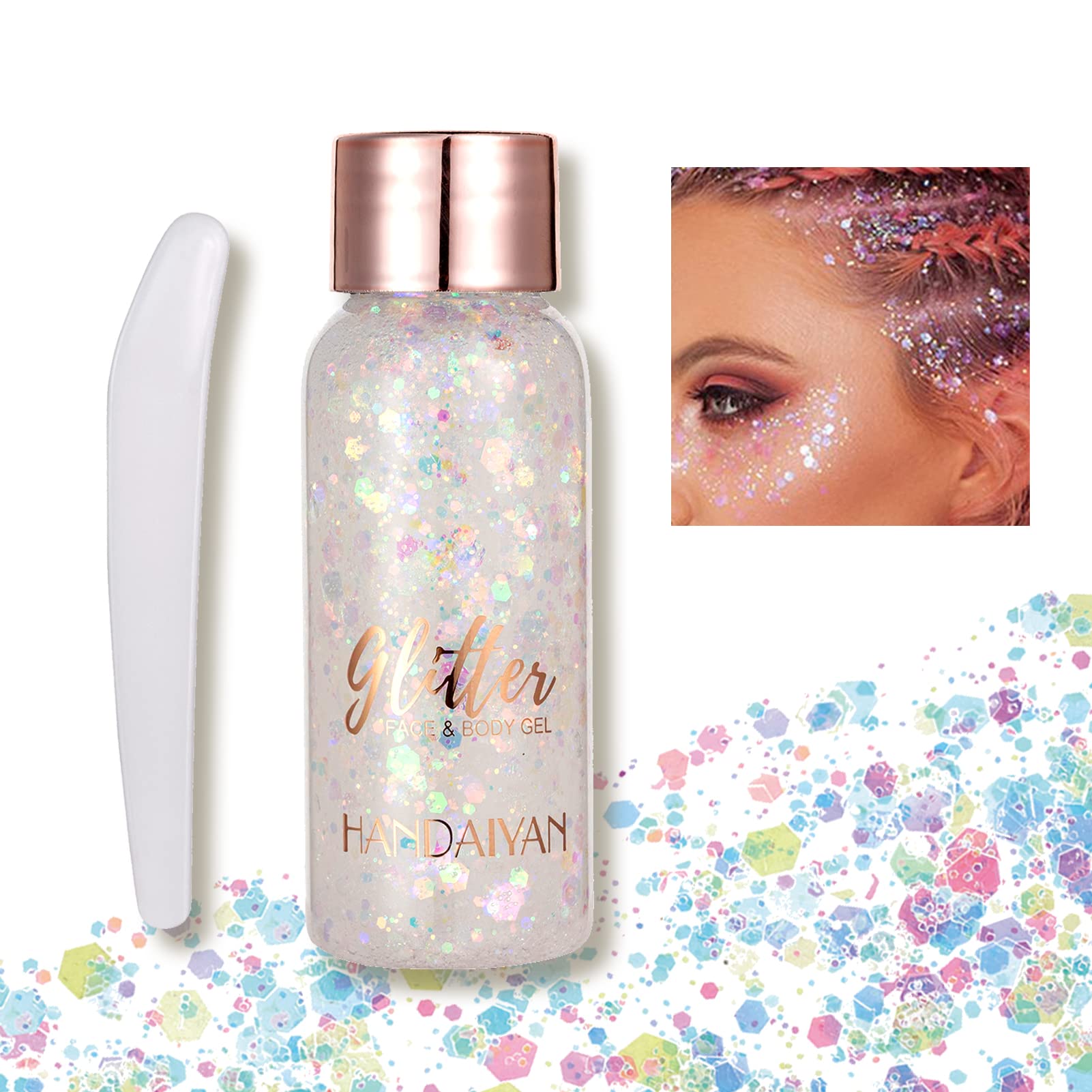 Lentejuelas de sirena con purpurina líquida,sombra de ojos,Purpurinas Polvo,Purpurina Líquida para Maquillaje Festival,Body Glitter Gel,Cara Maquillaje Pelo Arte Corporal Uñas y Mejilla(Blanco)