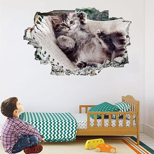 Miniatura 3 de Calcomanía artística de pared de animales, calcomanía decorativa 3D de borde agrietado de gato, moderno vinilo extraíble para despegar y pegar,
