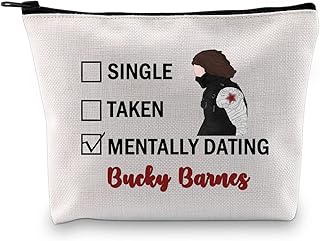 Bucky Inspired Gift Single Taken Mentally Dating Bucky Makeup Bag Winter Soldier Cosmetic Bag Barnes Fan Club Gift (Mentally Dating Bucky White Bag)