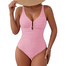 Womens One Piece Swimsuits Tummy Control Bathing Suit U-Wire Cutout Textured Slimming Swimsuit