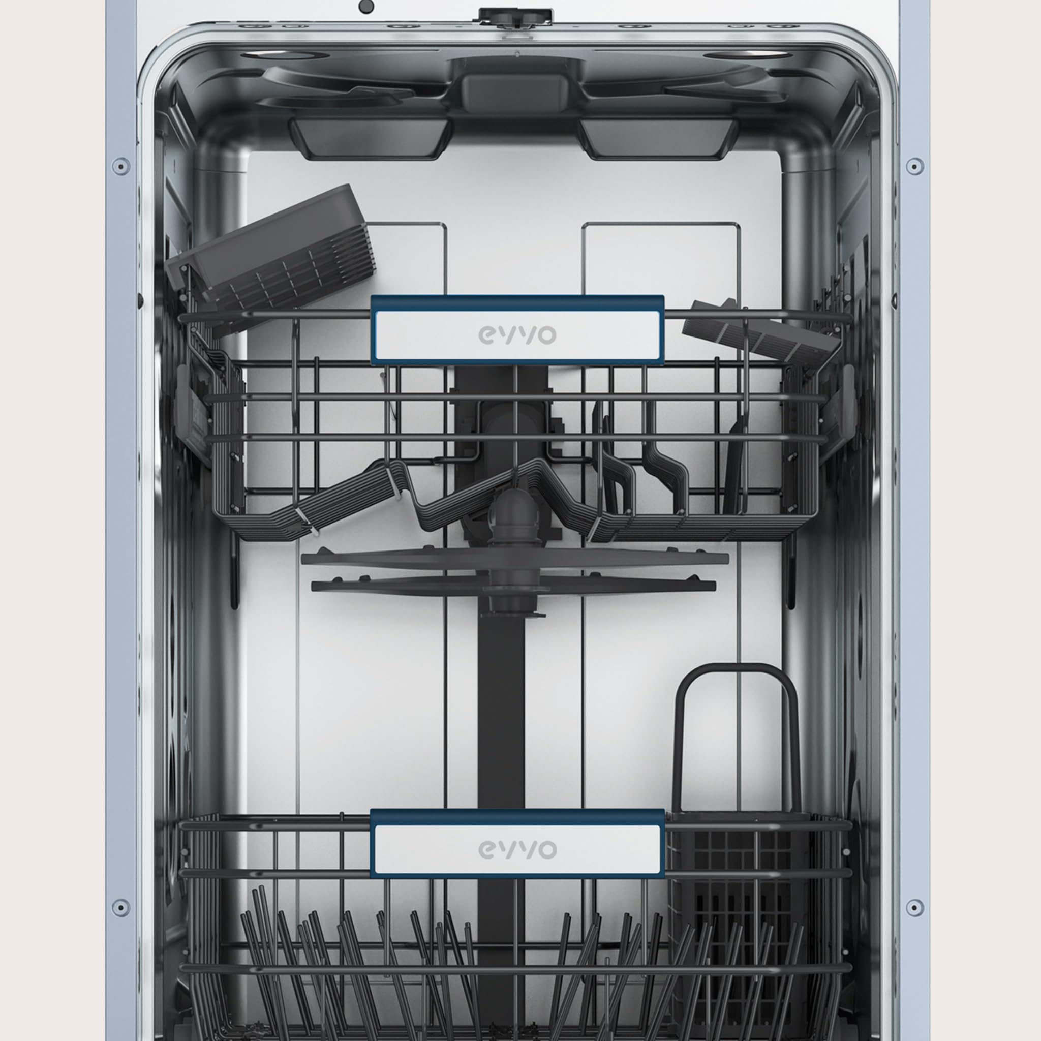 EVVO Lavavajillas Integrable Di.3 Slim 45 cm - Lavavajillas Pequeño Panelable de 10 Cubiertos, Clase D, 8 Programas con Modo Auto, Apertura Automática de Puerta y Media Carga, Lavaplatos Estrecho