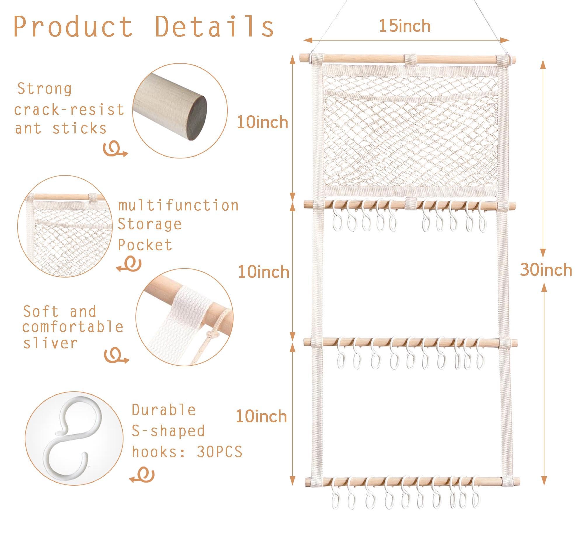 Eforwest Headband Holder Hair Bows Organizer for Baby Girls Large Capacity Bow Holder Hair Accessories Wall Hanging Organizer for Toddler Baby Girl Nursery Room Decor (Beige)