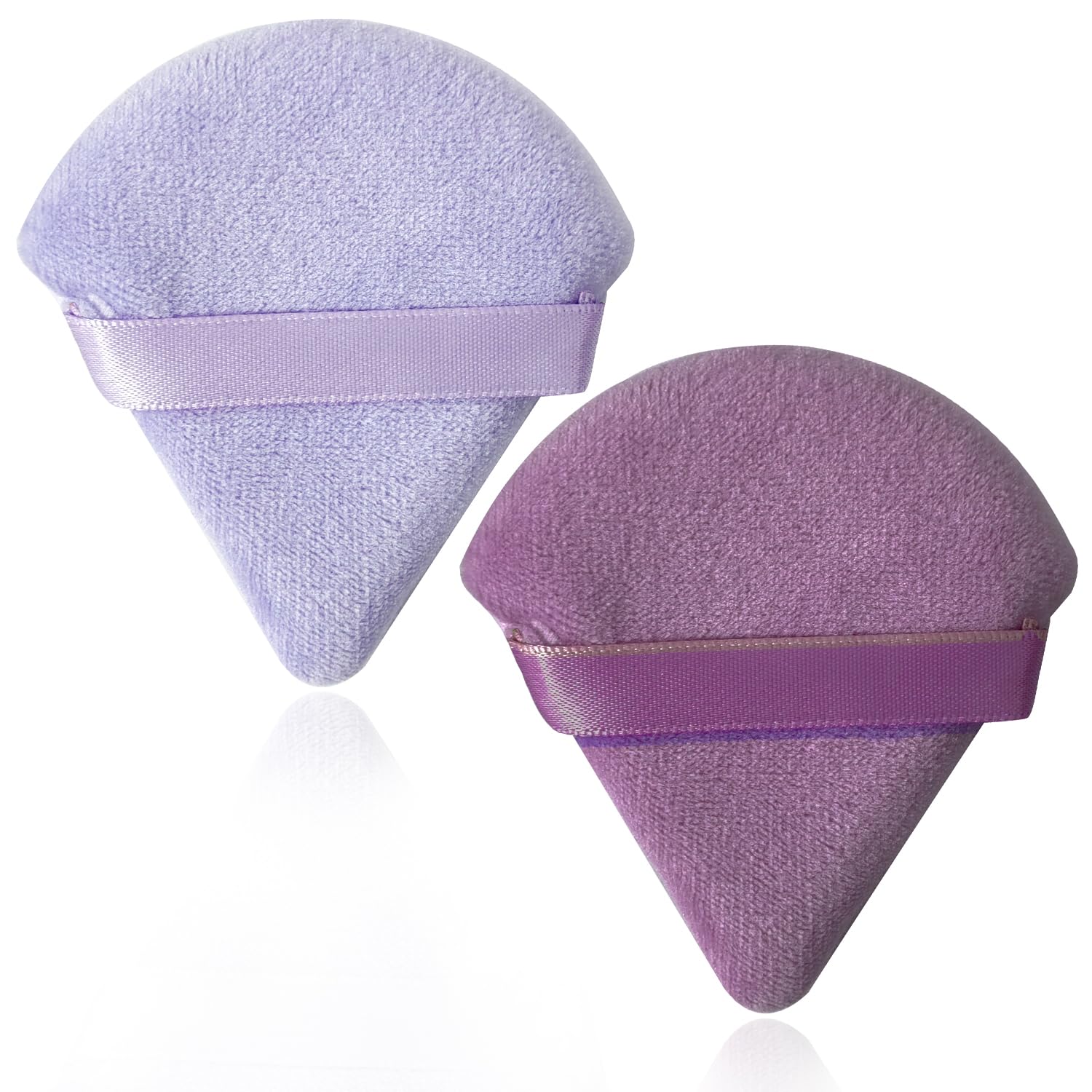 2 esponjas triangulares para polvos, esponjas para polvos de terciopelo, esponjas para maquillaje con correa, esponjas para polvos compactos debajo del maquillaje de ojos (púrpura)