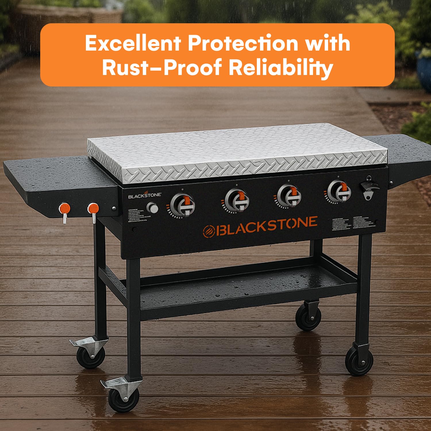 Flybold Blackstone Griddle Cover 36 inch - Waterproof Diamond Plated Design - Aluminum Hard Top Lid - Stainless Steel Handle - Fits Blackstone 36" Grill - Ideal for BBQ, Camping Griddle Accessories