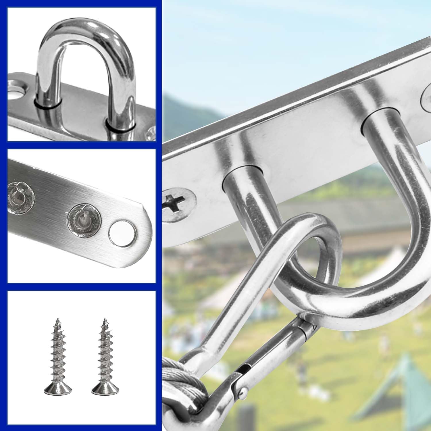 20 pezzi M5 Piastra Ad Occhiello in Acciaio Inox, piastre ad occhiello per appendere oggetti, Ganci di Fissaggio per Oggetti Sospesi, Tende da Sole (con viti)