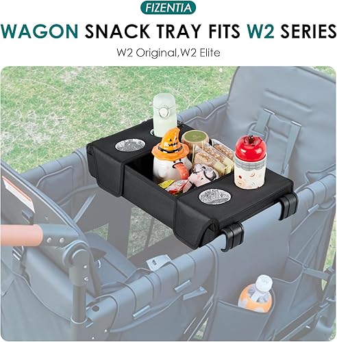 Miniatura 5 de Bandeja de aperitivos para cochecito compatible con vagón de 2 plazas, bandejas plegables con 4 portavasos, bandeja de cuero impermeable con