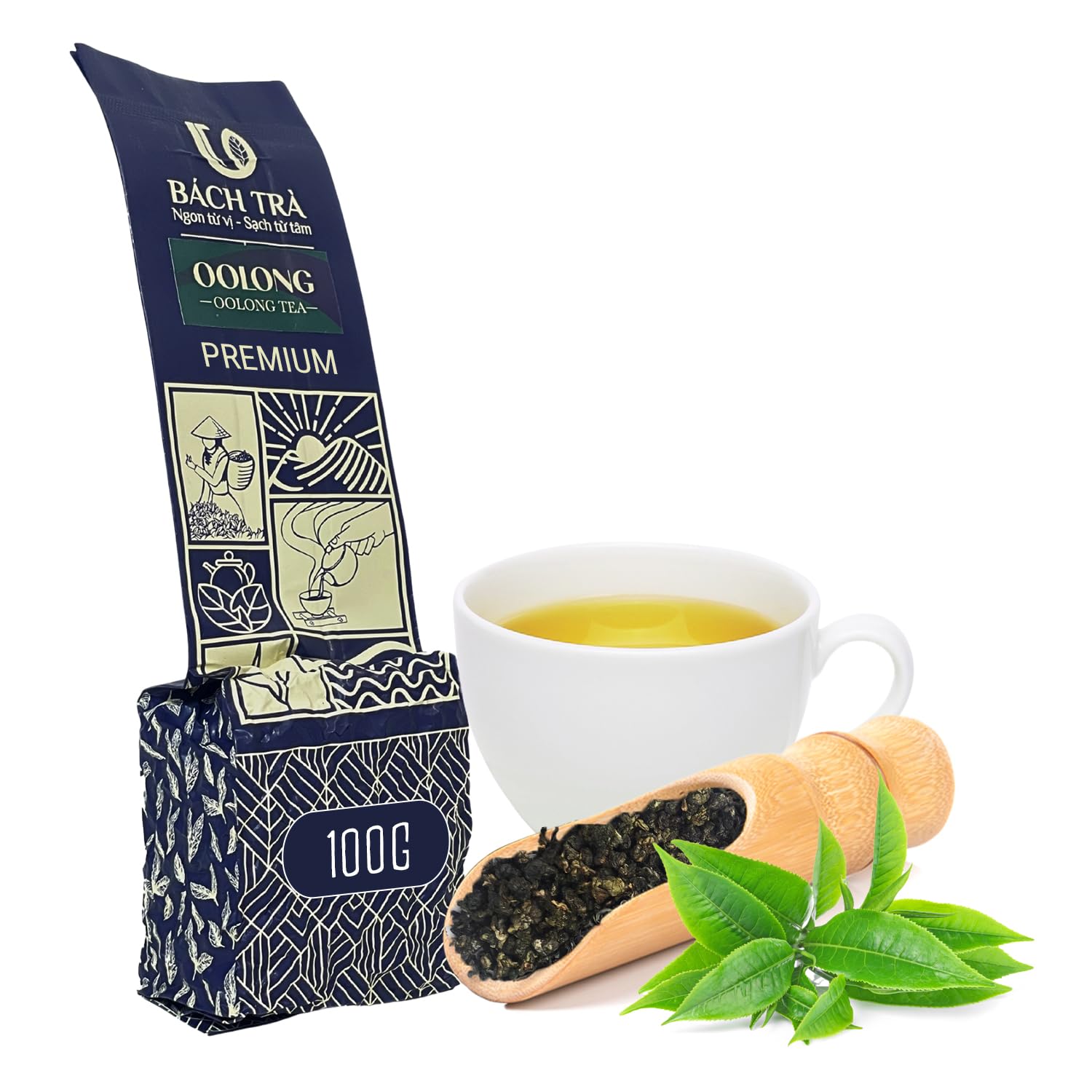 BACH TRA Oolong Tea Bundle – Premium Fermented Tea Buds | 10 Vacuum-Sealed Bags & 3.53 Oz Loose Leaf | Smooth & Mellow Flavor | Medium Caffeine | No Sugar Added | ISO HACCP Certified