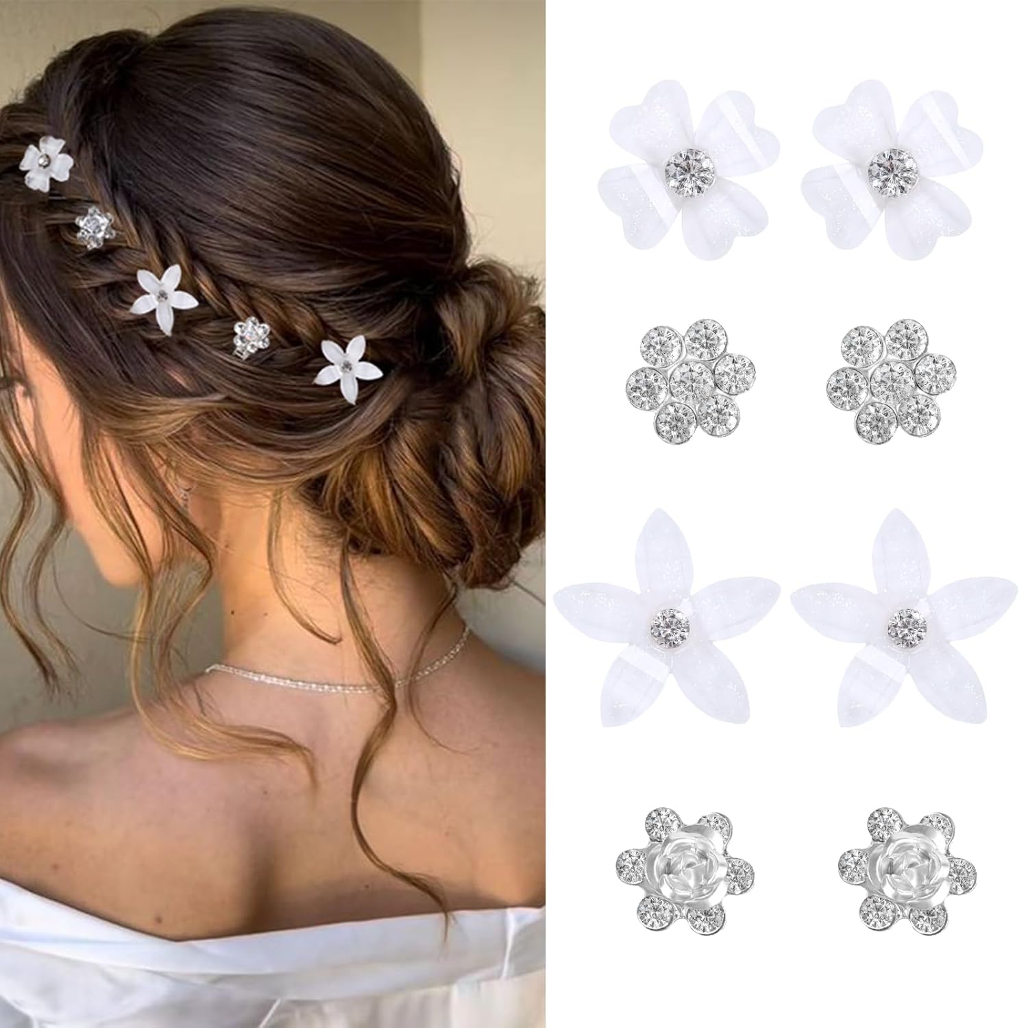 Casdre Flower Bridal Hair Pins Pearl Bride Wedding Hair Accessories Rhinestone Hair Piece for Women and Girls(Pack of 3) (A Silver