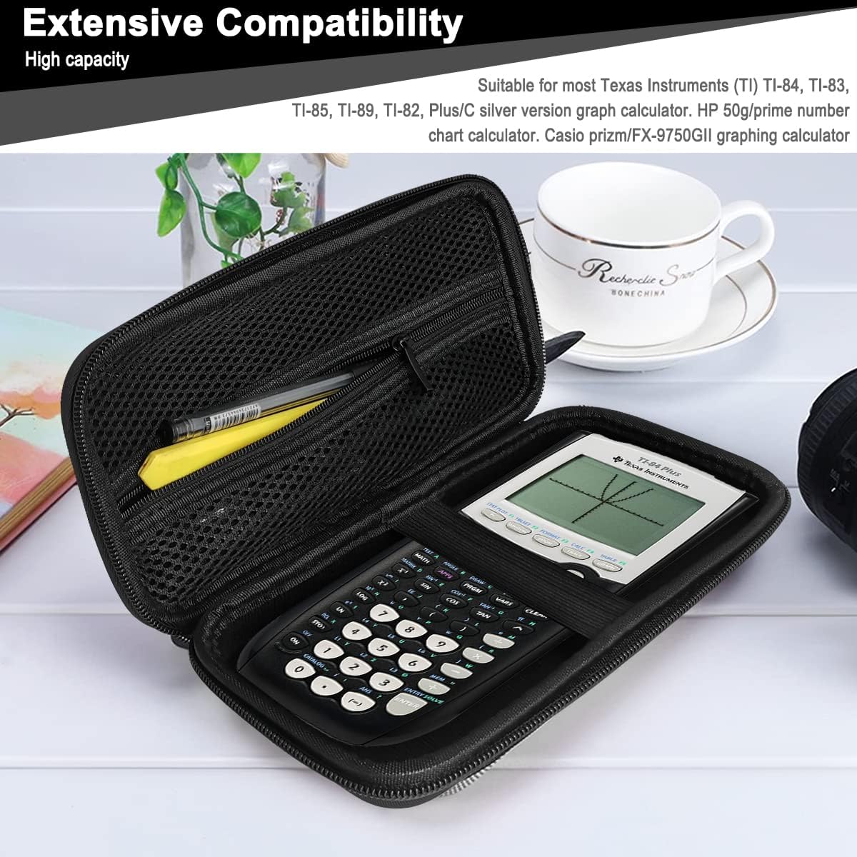 Case for Texas Instruments TI-84 TI-83 Plus CE Graphing Calculators and More - Hard EVA Travel Carrying Shockproof Storage Bag (Pure Black)