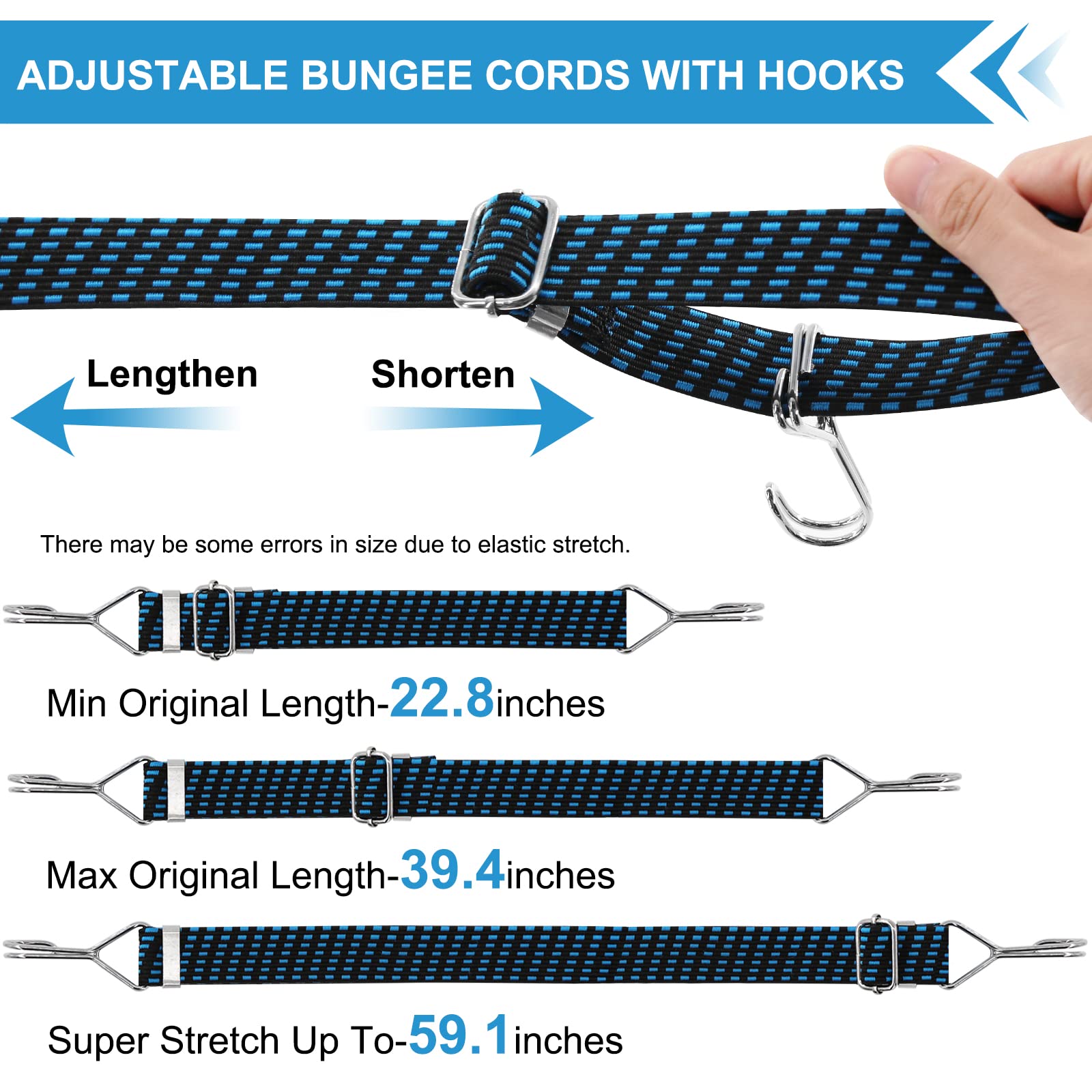 Newthinking 4 Pack Adjustable Bungee Cords with Hooks - Image 2