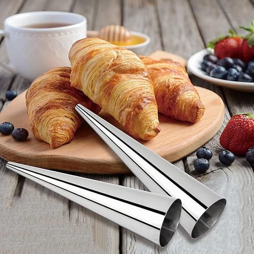 Miniatura 6 de Moldes de cuerno de crema, 16 piezas de gran tamaño de 4.7 pulgadas, conos de horneado de acero inoxidable, moldes cónicos daneses para pastelería
