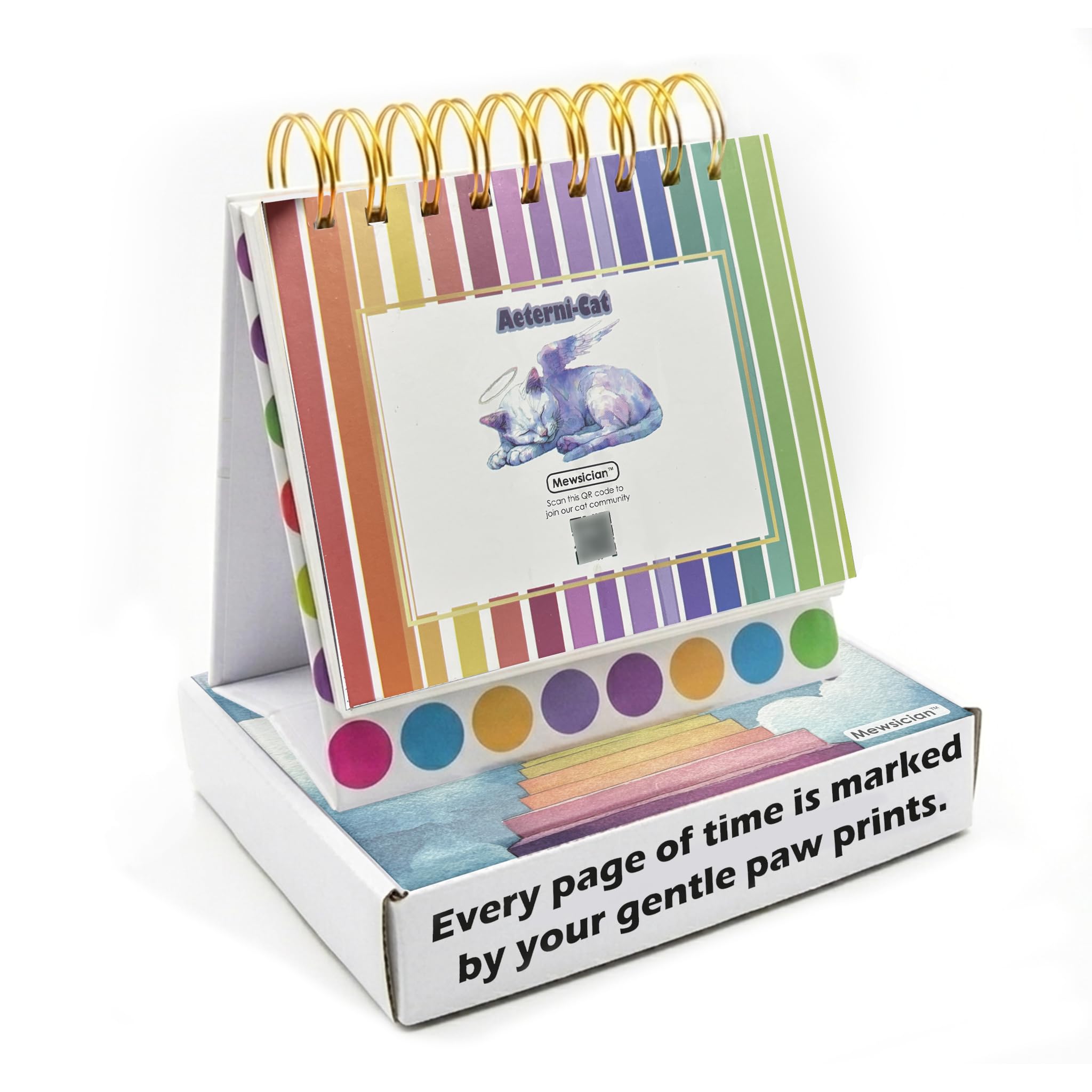 Cat Memorial Gifts - Perpetual Desk Calendar with Watercolor Angel Cats & Daily CBT Grief Support, Pet Sympathy Present for Grieving Owners, Desktop Remembrance Decor