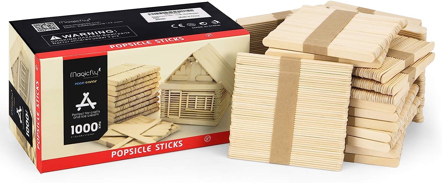 Craft Bastoncini Per Ghiaccioli In Legno - 1000 Pezzi, 10,5 Cm, Colori Naturali E Multicolore, Per Lavoretti E Progetti STEM