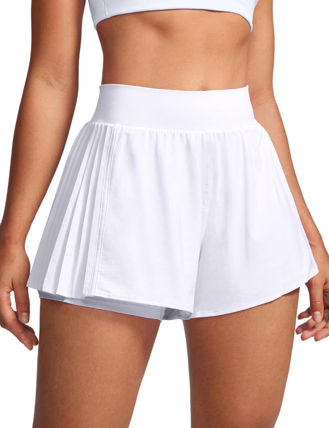 INGIA Womens 2 in 1 Flowy Athletic Shorts Pleated Skort Flared A-Line with Pockets 4" Built in Shorts for Tennis Running