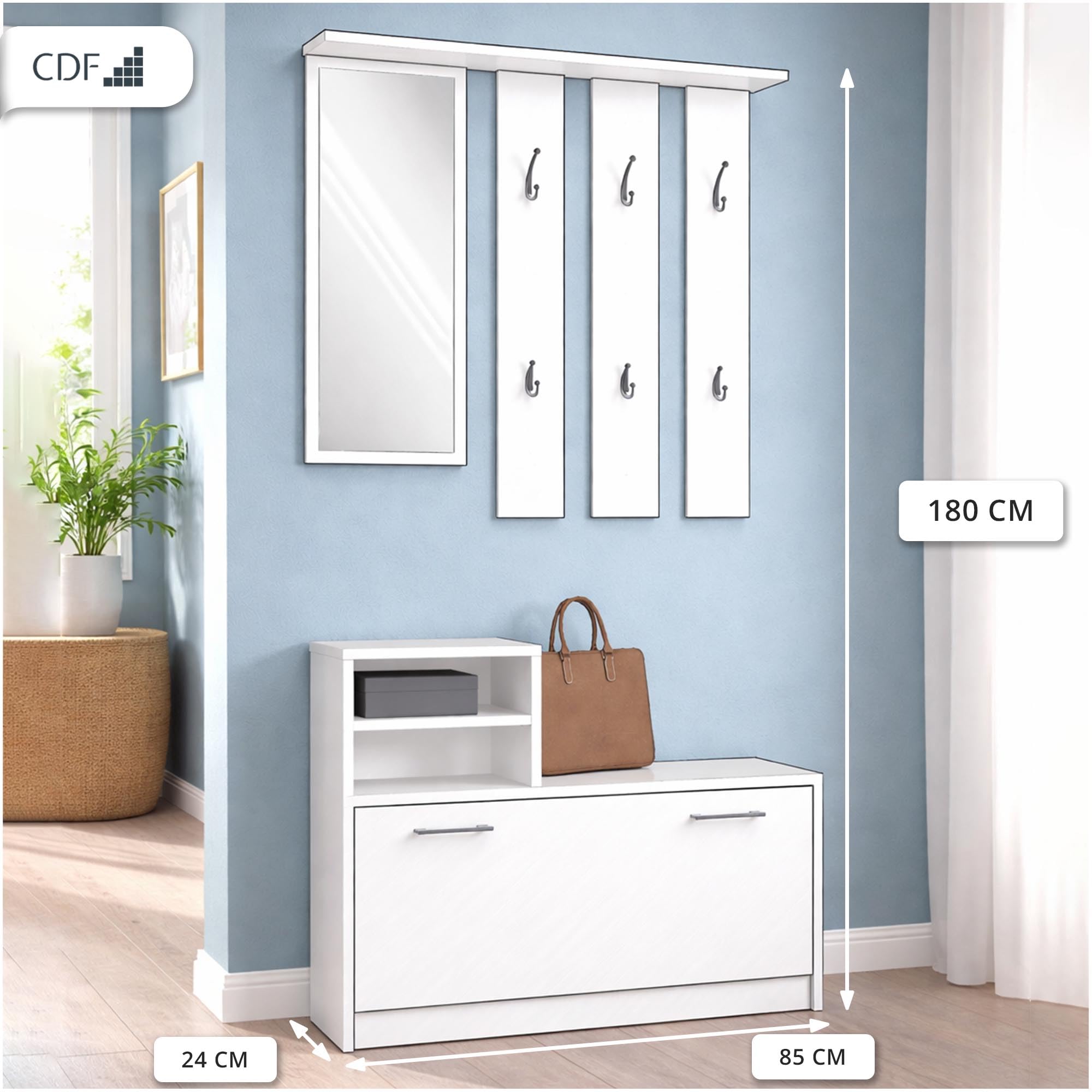 CDF Garderobe-Set Flurmöbel mit Spiegel und Schuhschrank 85x24x180 cm Anthrazit/Eiche Artisan