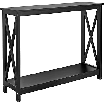 IDEALHOUSE Narrow Console Table, Sofa Tables Narrow Long Behind Couch Table, 2-Tier Industrial Entryway Table for Living Room, Hallway, Foyer (Black)
