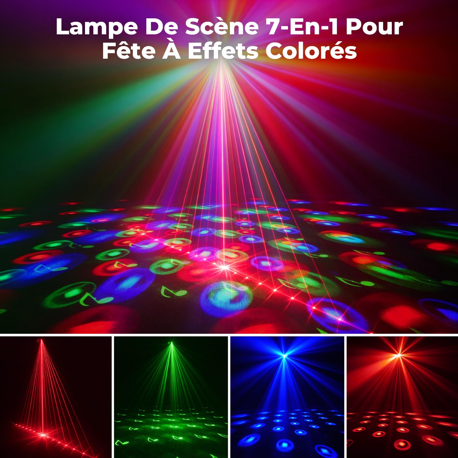 Jeux de Lumiere pour Soiree 7 en 1 avec Double Boule Disco, Lumiere DJ à Commande Musicale, Lumière UV, Jeu de Lumiere Soiree DJ LED RGB pour Club, Karaoké, Anniversaire, Halloween, Noël