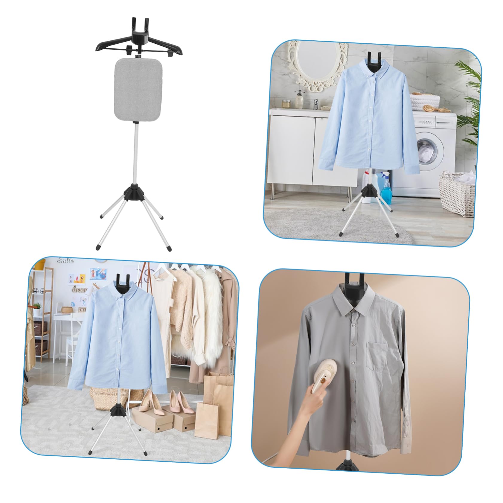 ULTECHNOVO Soporte de Planchado Plegable Rejilla para Cocinar al Vapor y Tabla Integrada, Altura Ajustable de 90-160 Cm, Base de Cuatro Patas y Material de Aleación de Aluminio