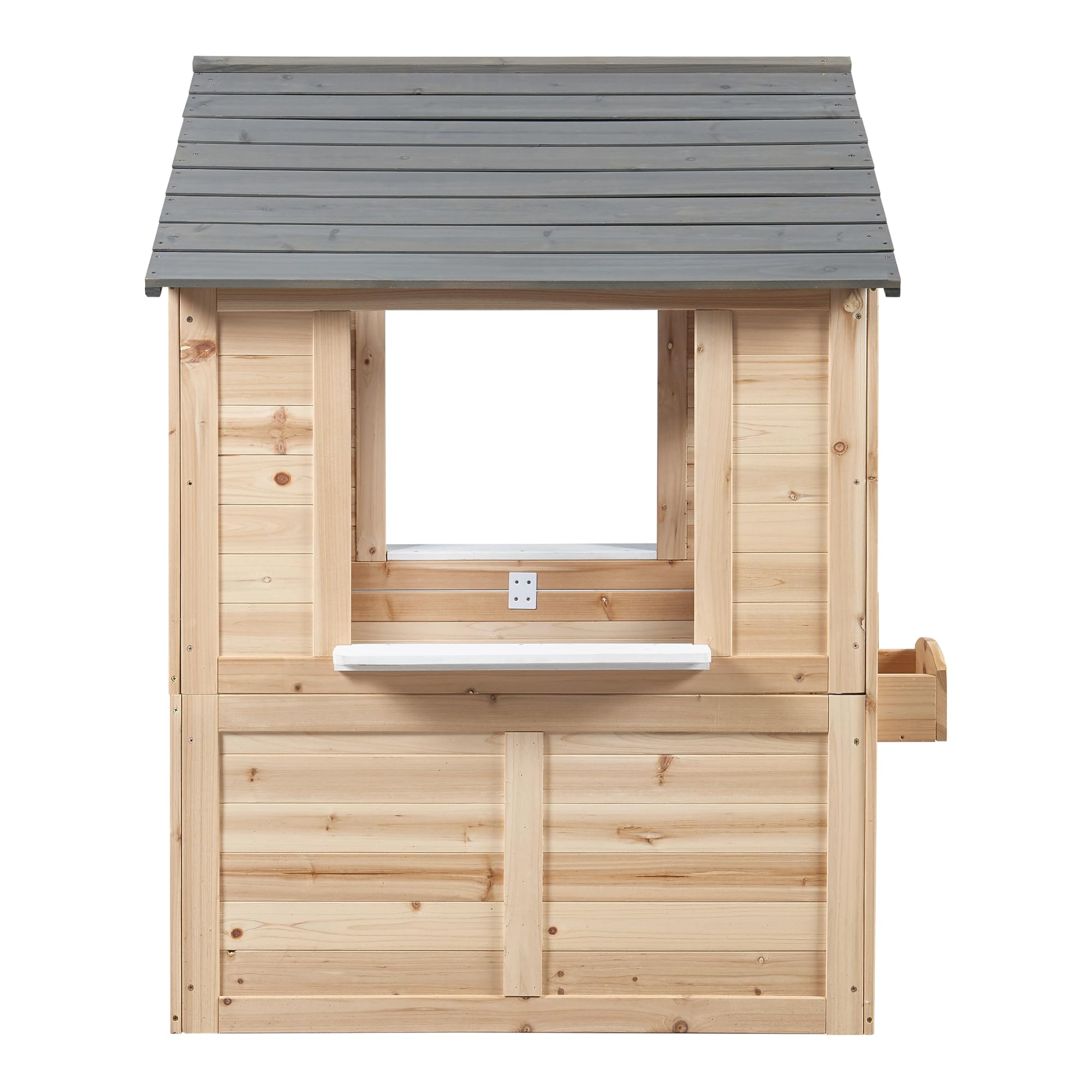 casa.pro Casa de Juegos Acciano con Jardineras Casita para Niños con Ventanas y Puerta Abatible Casa de Madera para Exterior y Jardín de Madera de Abeto 131x113x97 cm - Natural/Gris