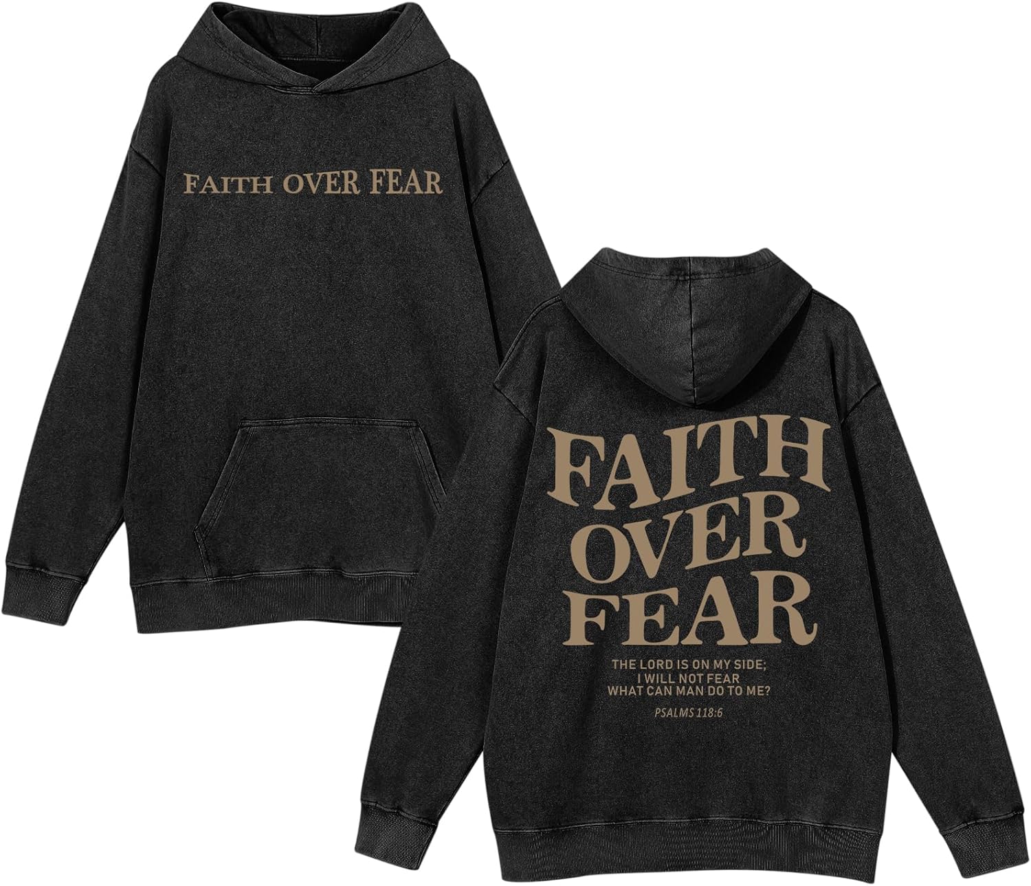 Christian Faith Over Fear Hoodies for Men Jesus Religious Graphic Sweatshirt Bible Verse Acid Wash Pullover Hoodie