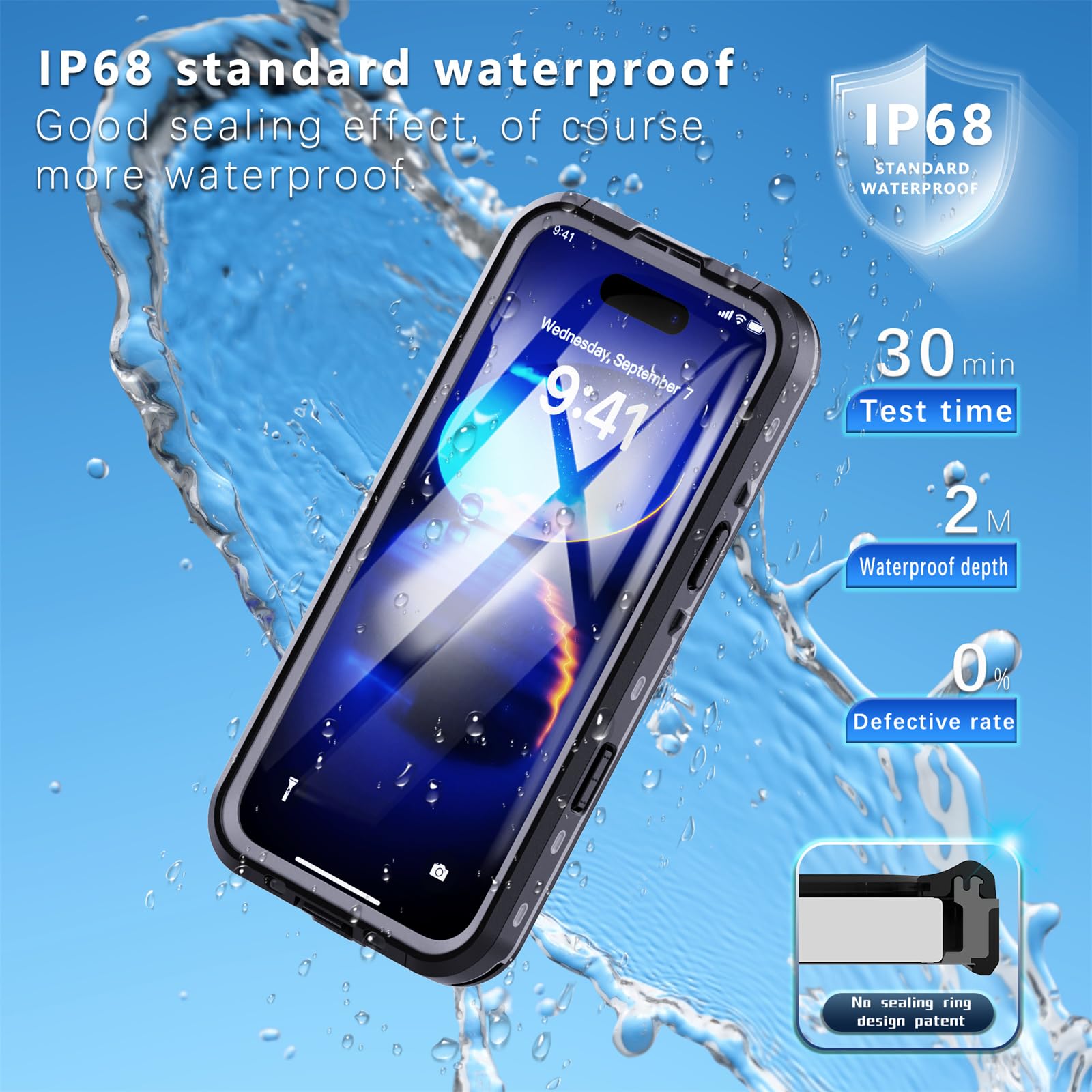 Funda impermeable para iPhone 16 Pro Max/16 Pro/16 Plus/16, compatible con MagSafe IP68 certificada bajo el agua, funda totalmente sellada con protector de pantalla integrado (negro, 16 Pro Max)