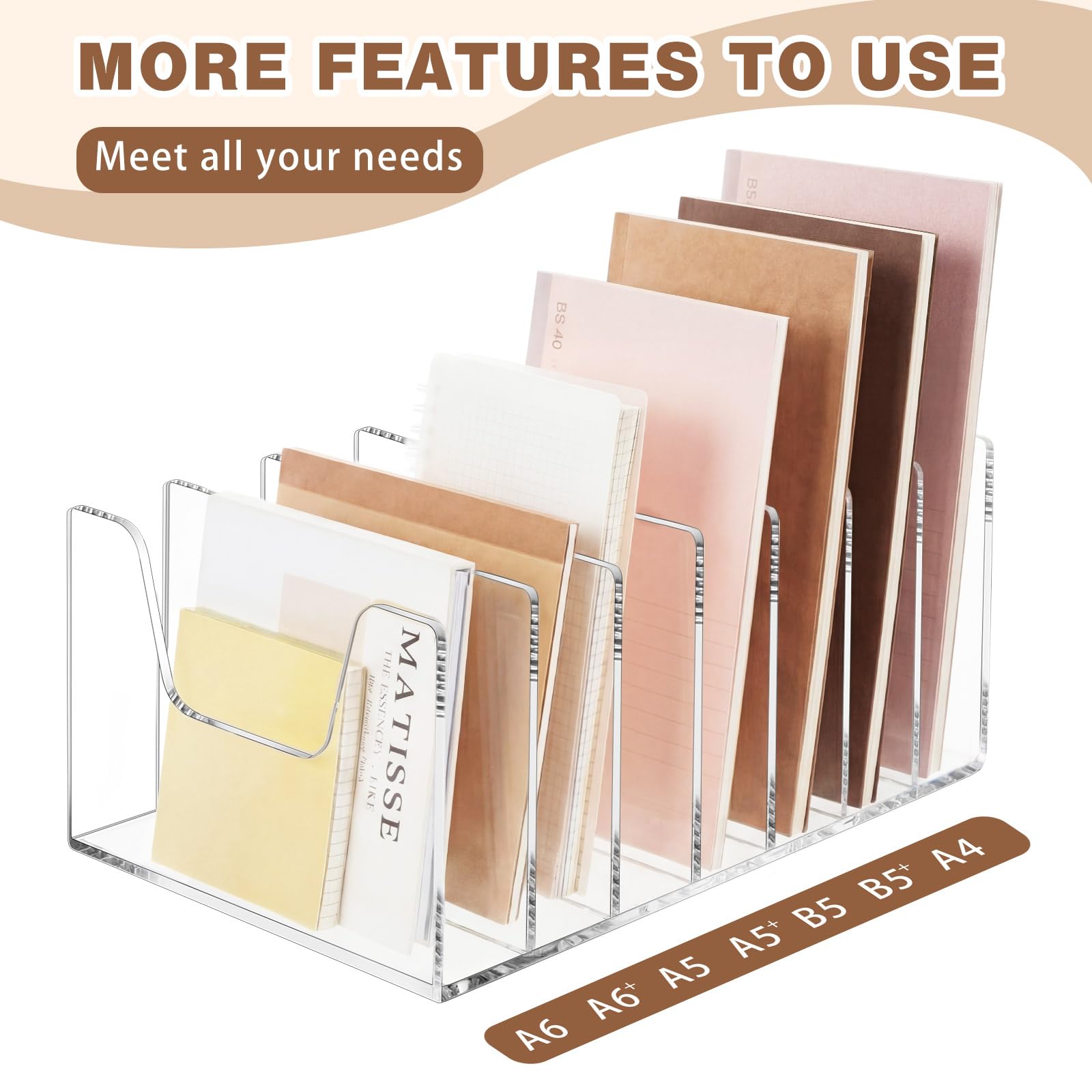 Wenqik Organizer verticale in acrilico trasparente da scrivania, 4 mm di spessore, grande capacità, organizer verticale per riviste, libri, quaderni, buste, porta posta (7 sezioni)